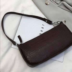 Brown Croc Baguette Bag